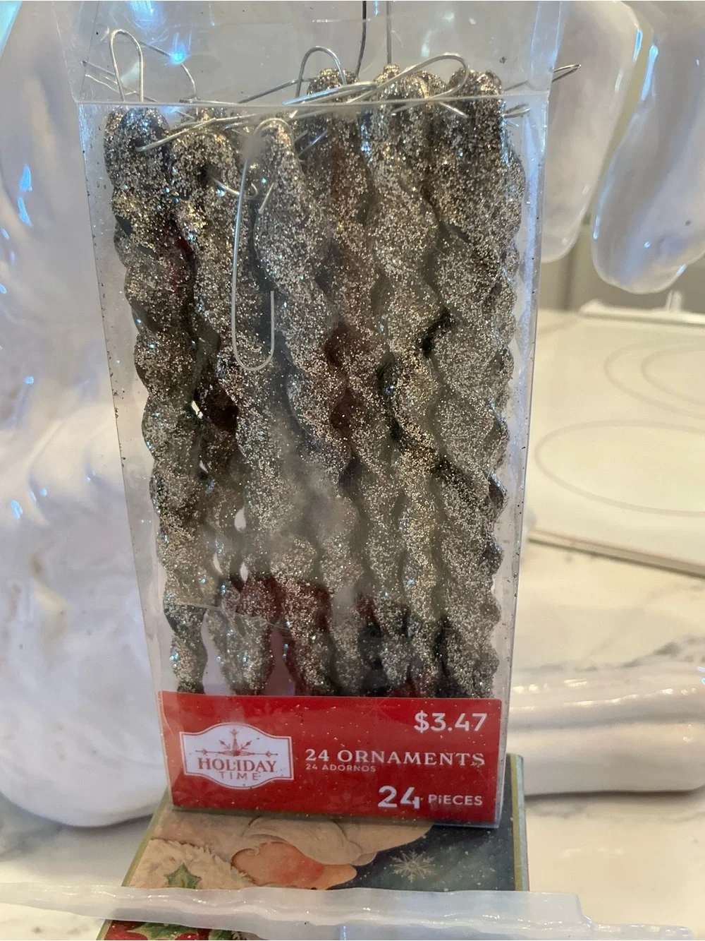 Holiday Time Glitter Spiral Ornaments - Silver